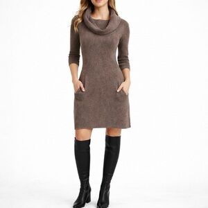 Aqua Cashmere Taupe Cowl Neck Dress, S